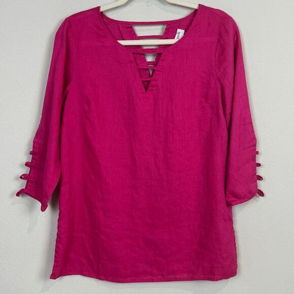 Peck & Peck Magenta Linen Tunic Top M - Picture 1 of 6
